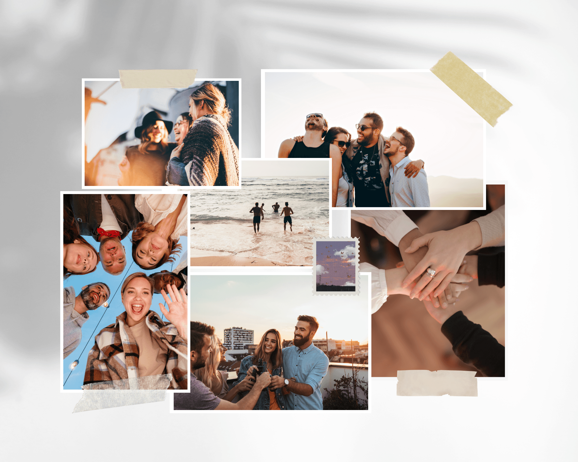 Gray and White Geometric Frame Happy with Friends Photo Collage